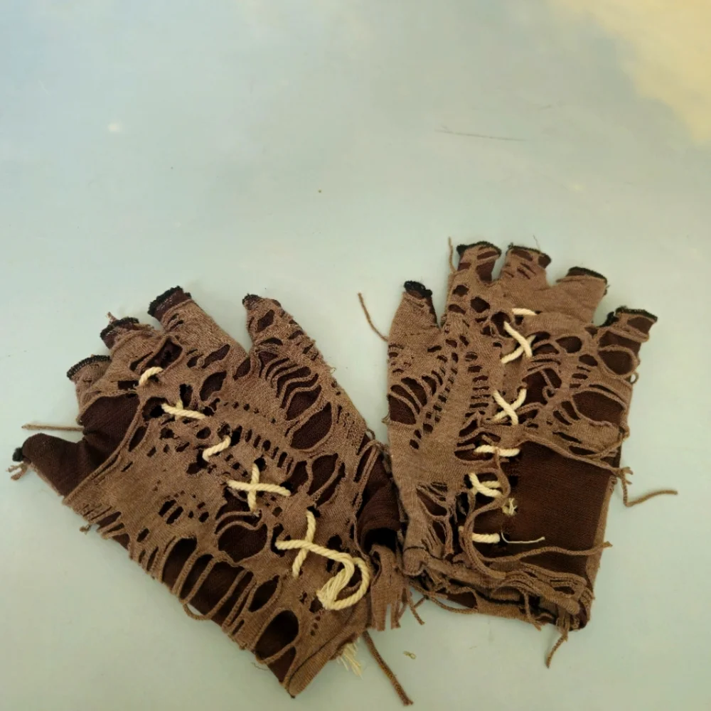 Brown Fingerless Gloves with Lace Detail Mummy Gloves Costume Gloves HIM